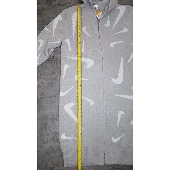 NIKE Phoenix Cozy Bouclé Long Knit Cardigan Sweater Womens SMALL Grey Swoosh - Picture 9 of 9